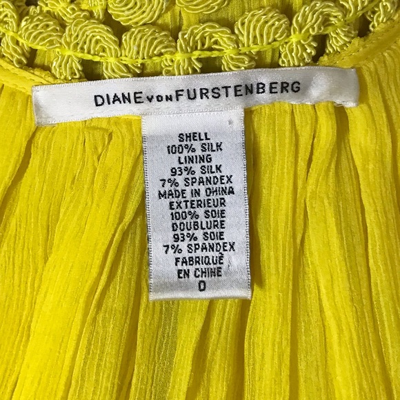 Diane von Furstenberg yellow silk sheer Flowy blouse with lace sleeves size 0 - Picture 5 of 5